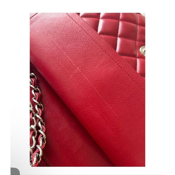 Chanel Caviar Jumbo Double Flap Bag Leather Red - Picture 3 of 16